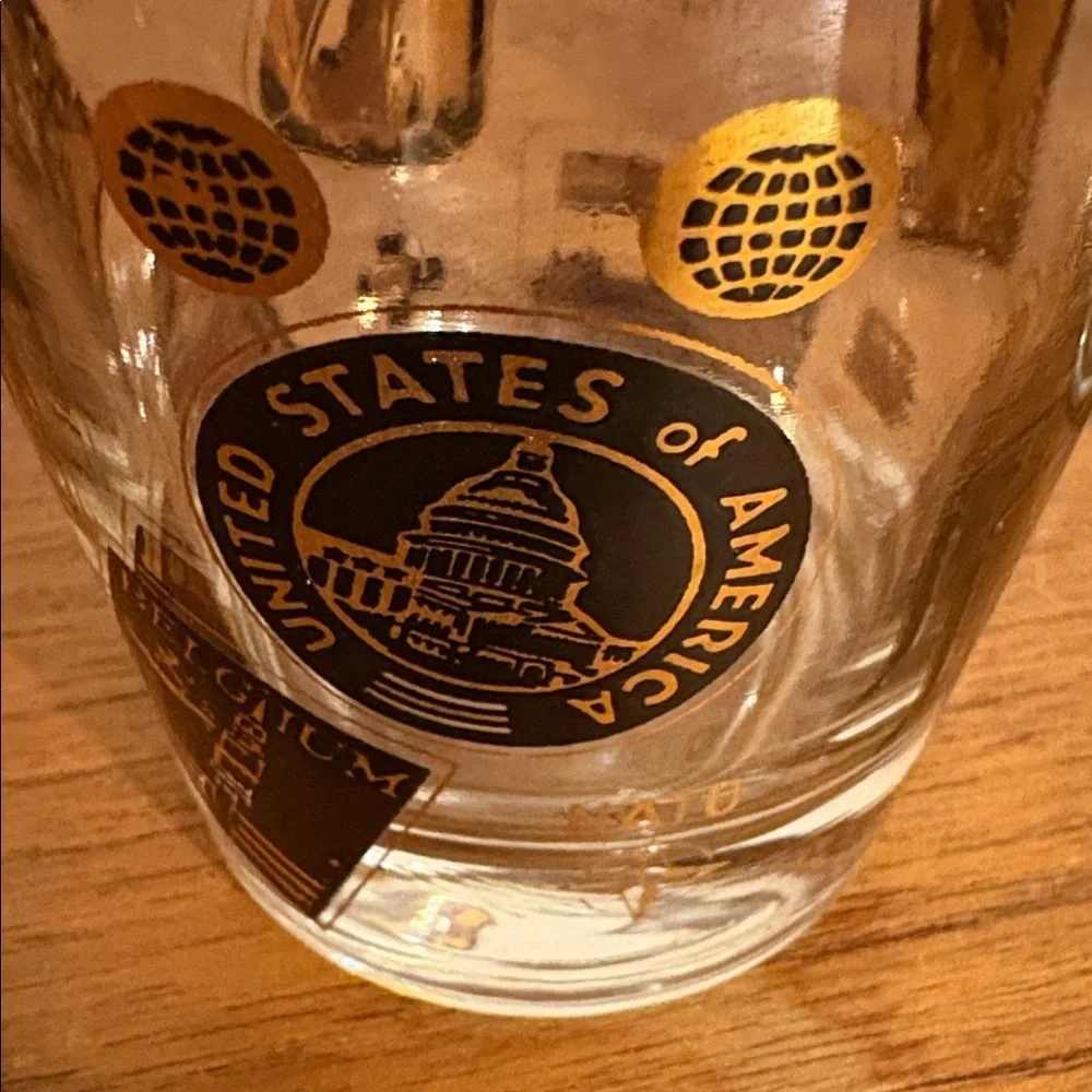2 NATO Gold & Black Postage Stamp Design Rocks Glasses USA Italy Canada Norway